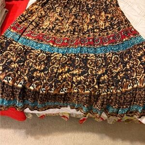 Bohemian Floral Tiered Maxi Skirt in Black and Teal